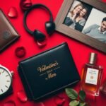 Various valentines day gifts for him arranged attractively including watches, leather goods, and tech gadgets