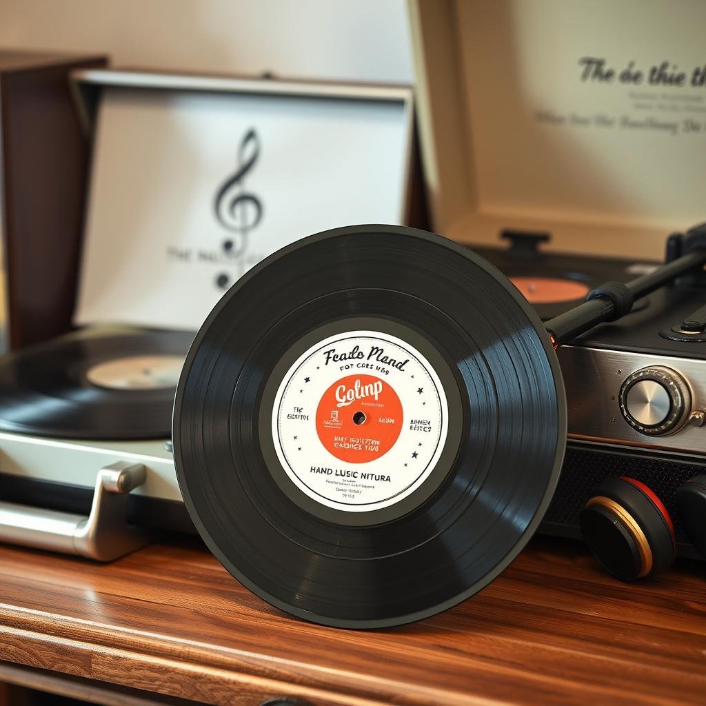 Vinyl record with personalized playlist and vintage player creative gift ideas