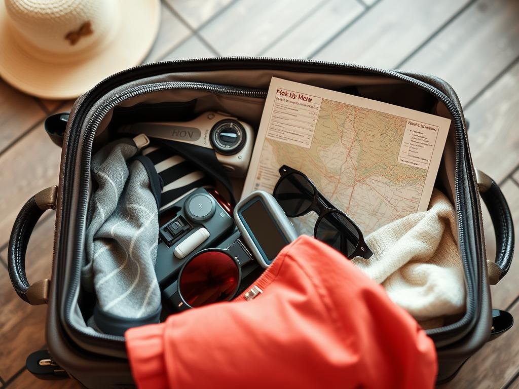 Weekend getaway bag packed for trip