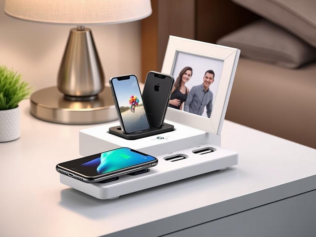 Wireless charging station with photo display