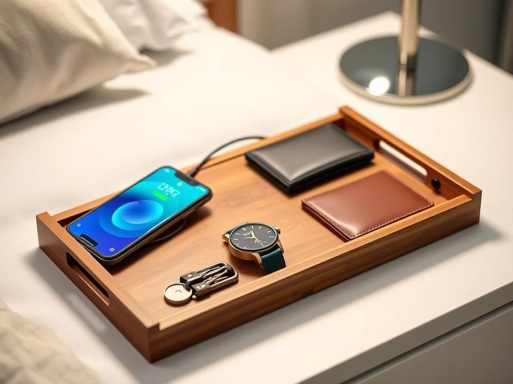Wireless charging valet tray for organizing everyday essentials