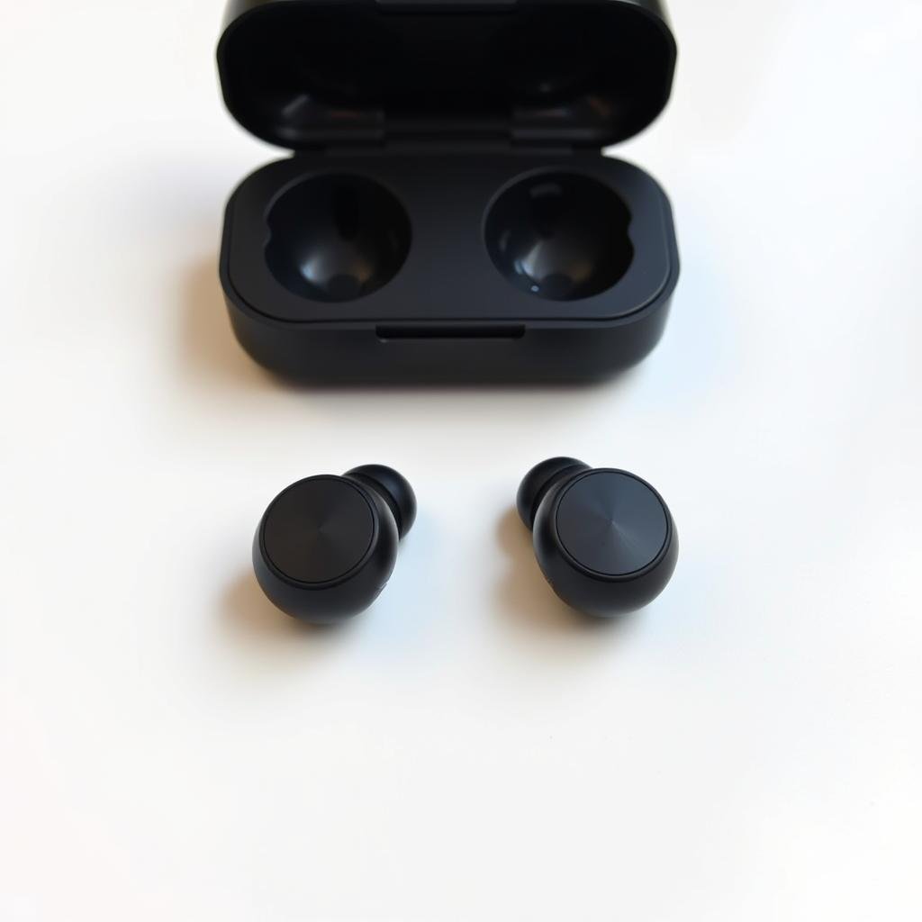Wireless earbuds with charging case in modern design