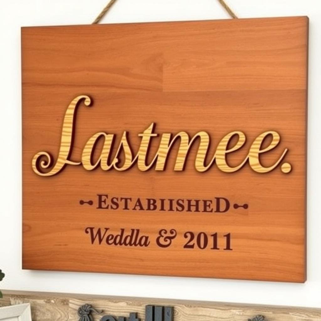Wooden family name sign with established date for anniversary gift ideas