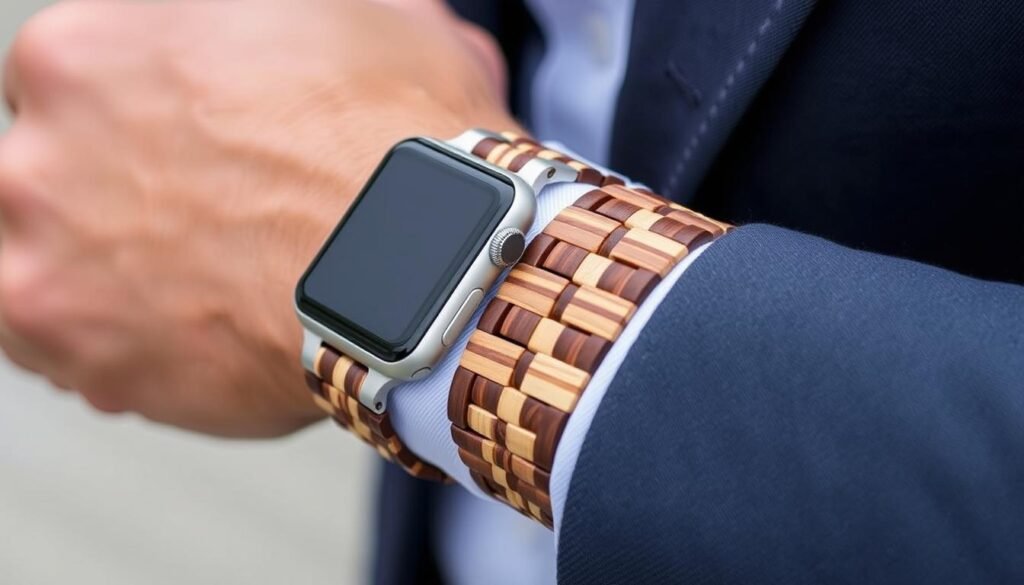 Wooden fitness tracker band for smartwatch for 5 year anniversary gift ideas for him