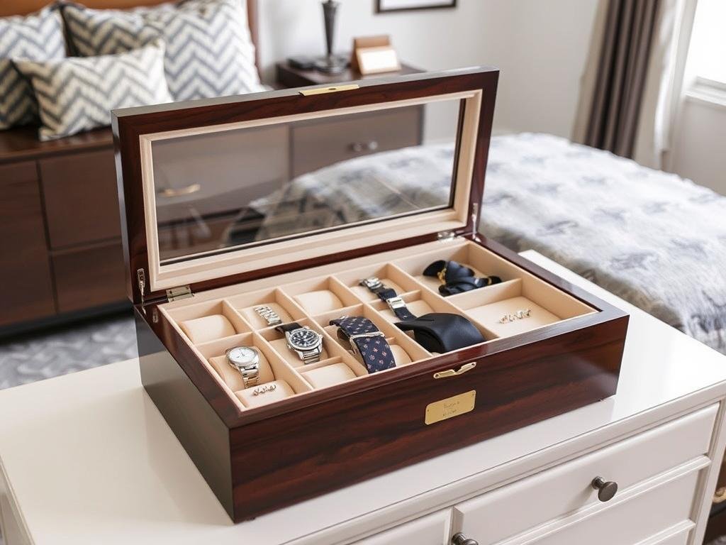 Wooden tie and watch box for 5 year anniversary gift ideas for him