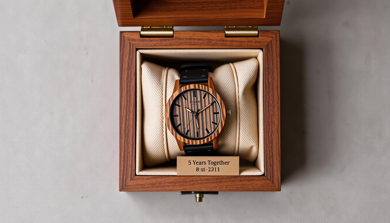 Wooden watch with personalized engraving for 5 year anniversary gift ideas for him