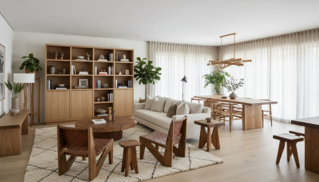 Beautiful home interior filled with handcrafted custom furniture Beautiful home interior filled with handcrafted custom furniture