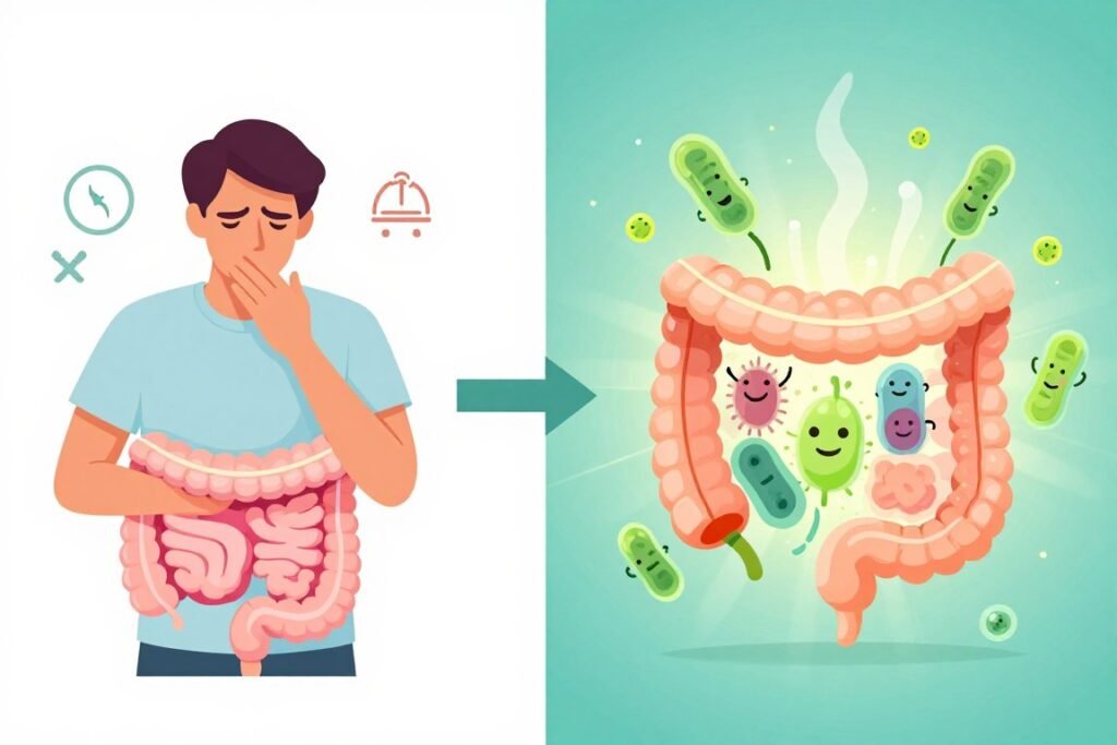 Before and after visualization of improved gut health journey