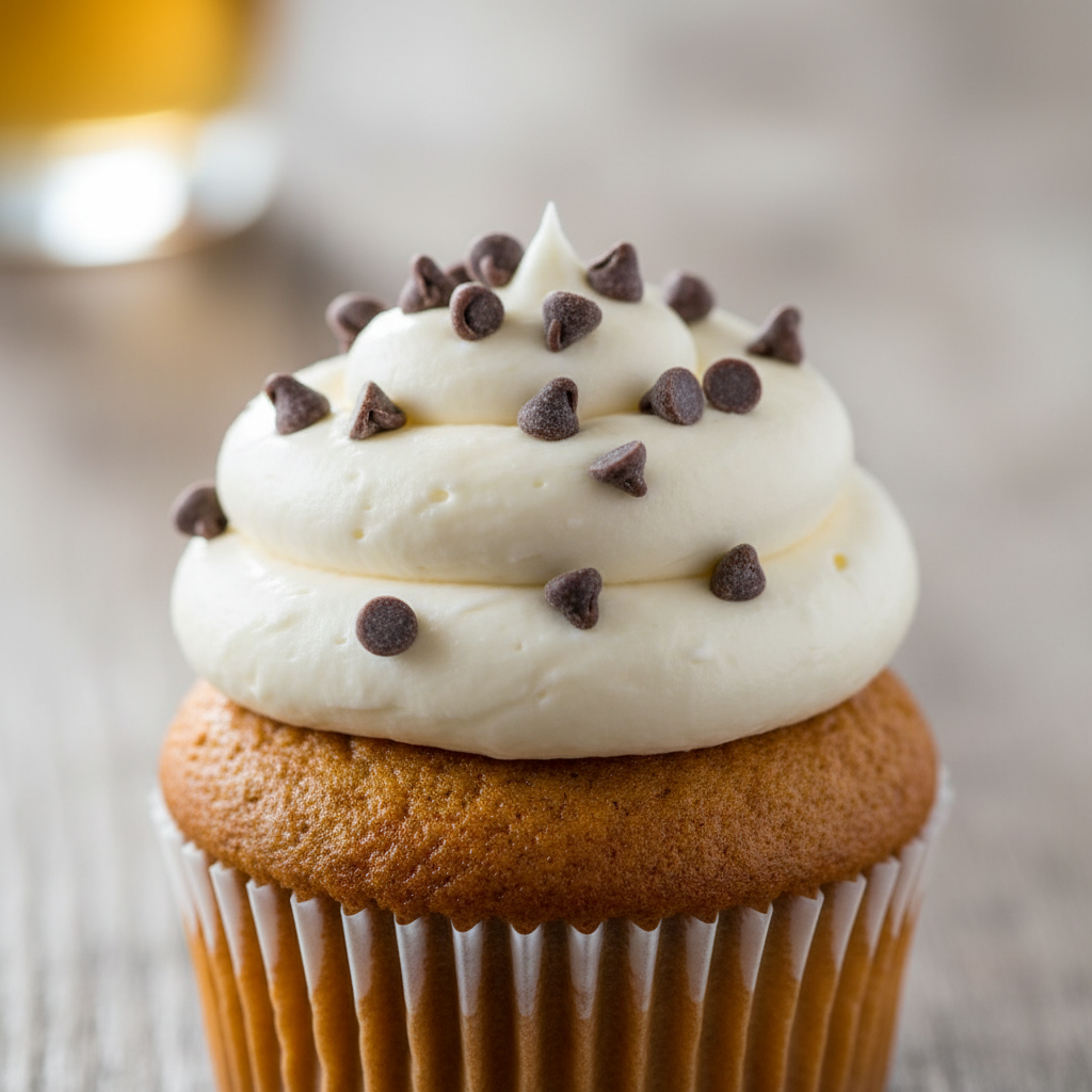 Chocolate chip pumpkin cupcake with cream cheese frosting Chocolate chip pumpkin cupcake with cream cheese frosting