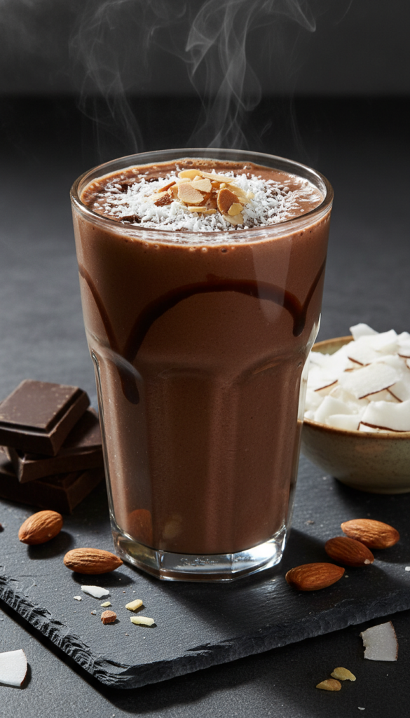 Chocolate coconut smoothie with almond topping