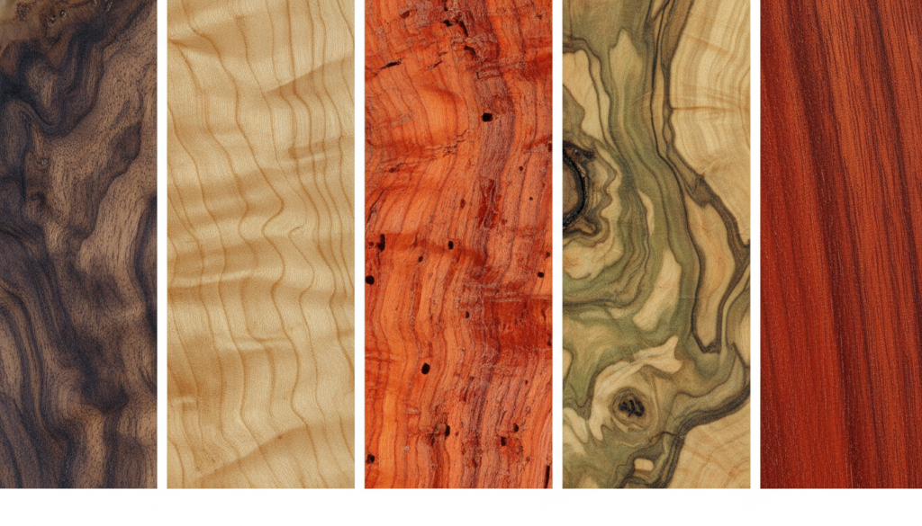 Close-up of different wood grain patterns and textures Close-up of different wood grain patterns and textures