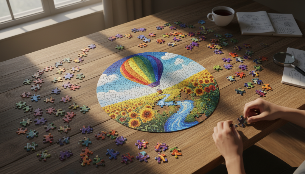 Colorful jigsaw puzzle representing cognitive challenge and problem-solving Colorful jigsaw puzzle representing cognitive challenge and problem-solving