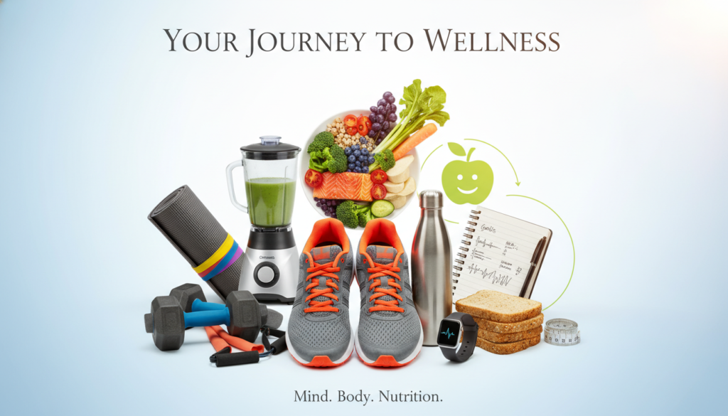 Complete transformation journey concept with healthy lifestyle elements