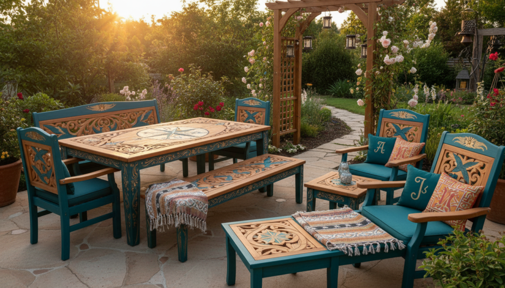 Customized garden furniture with decorative elements and personal style Customized garden furniture with decorative elements and personal style