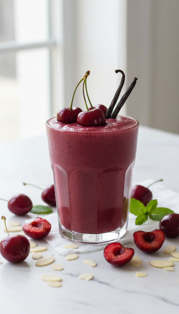Deep red cherry smoothie with fresh cherries