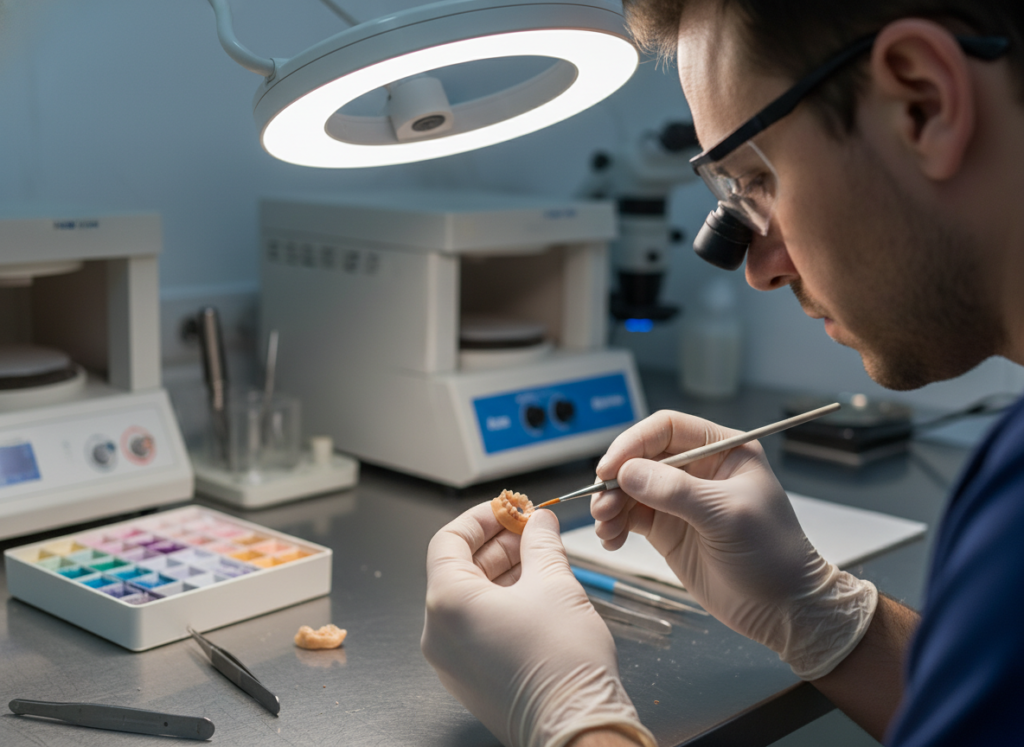 Dental laboratory technician creating custom porcelain restorations Dental laboratory technician creating custom porcelain restorations