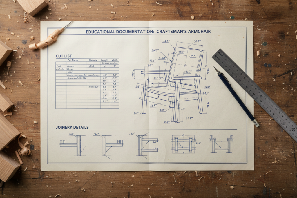 Detailed furniture project plans with measurements and cut list Detailed furniture project plans with measurements and cut list