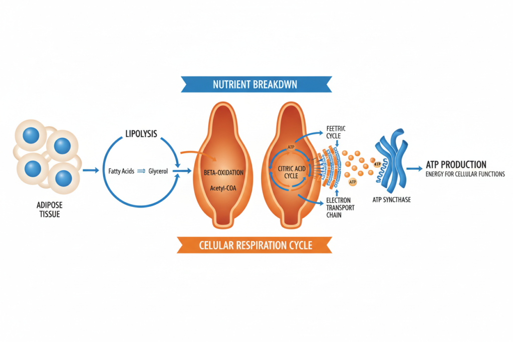 Diagram showing fat metabolism process at cellular level