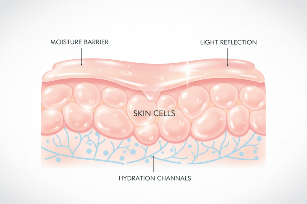 Diagram showing healthy skin cells and moisture barrier
