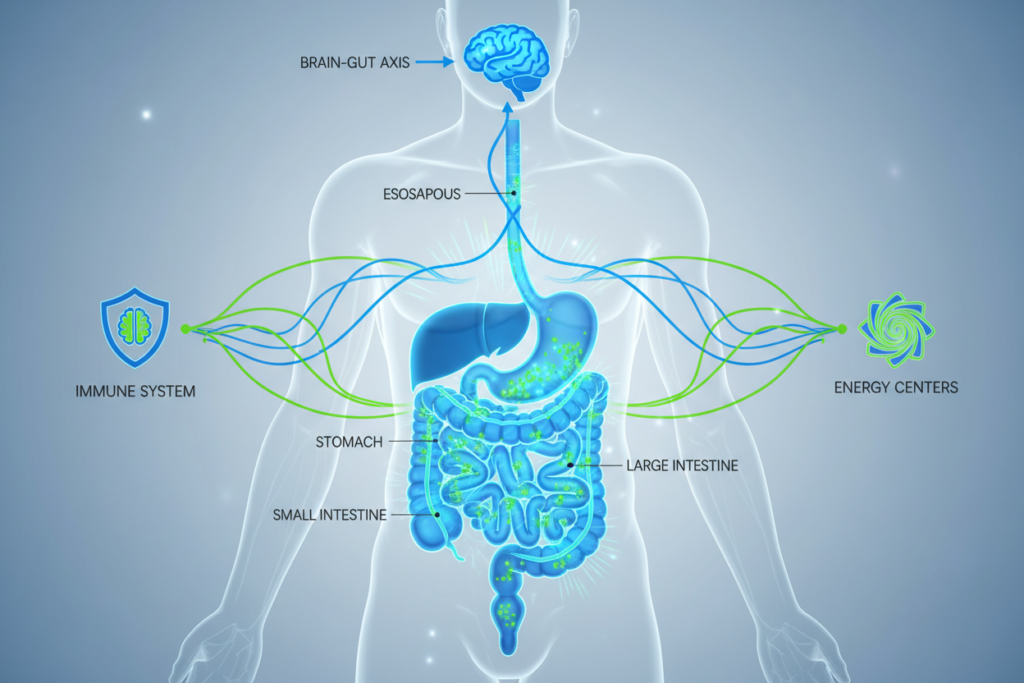 Diagram showing the connection between gut health and overall body wellness