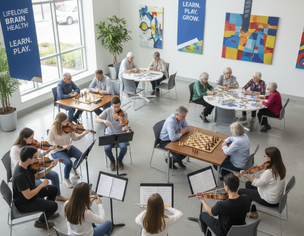 Diverse age groups engaging in various brain exercises and activities Diverse age groups engaging in various brain exercises and activities