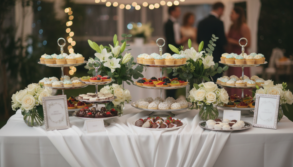 Elegant dessert table with various low-point treats Elegant dessert table with various low-point treats