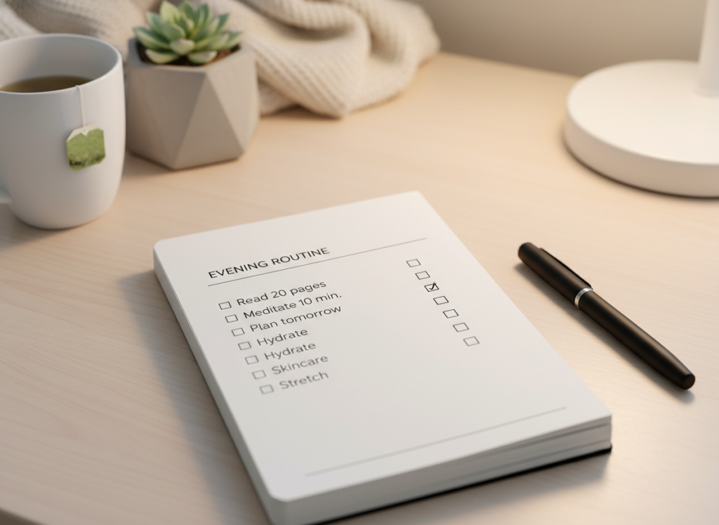 Evening routine checklist and habit tracking for weight loss success