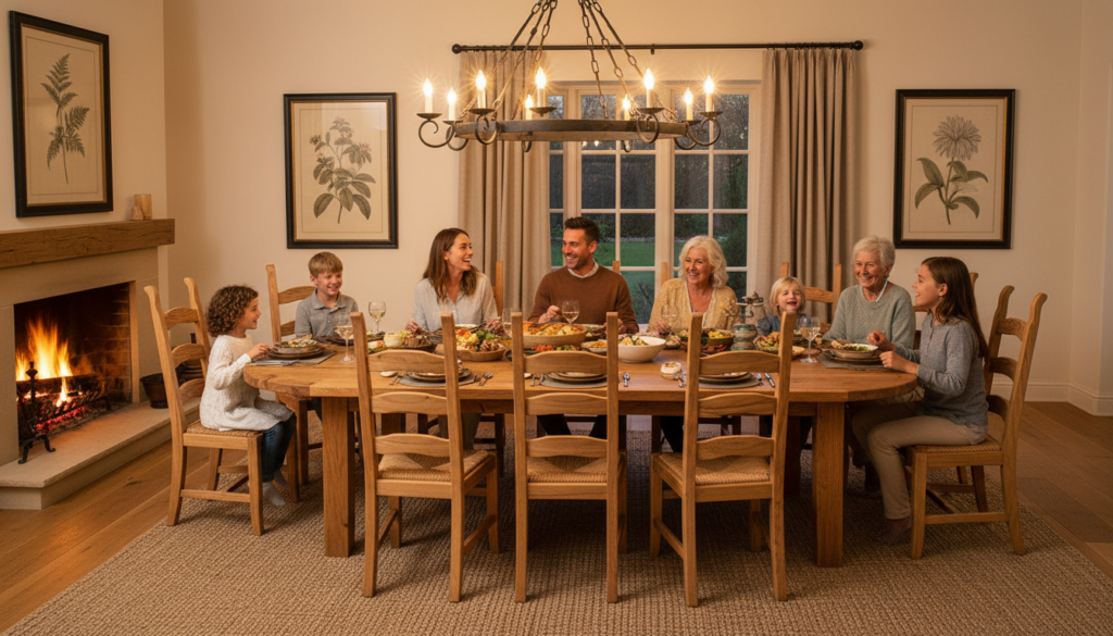Family dining table set with chairs in dining room Family dining table set with chairs in dining room