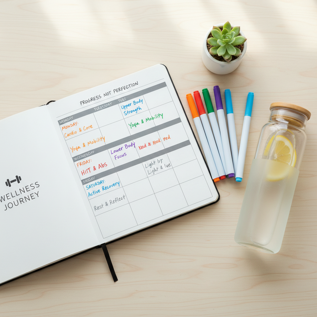Fitness planner and workout schedule calendar