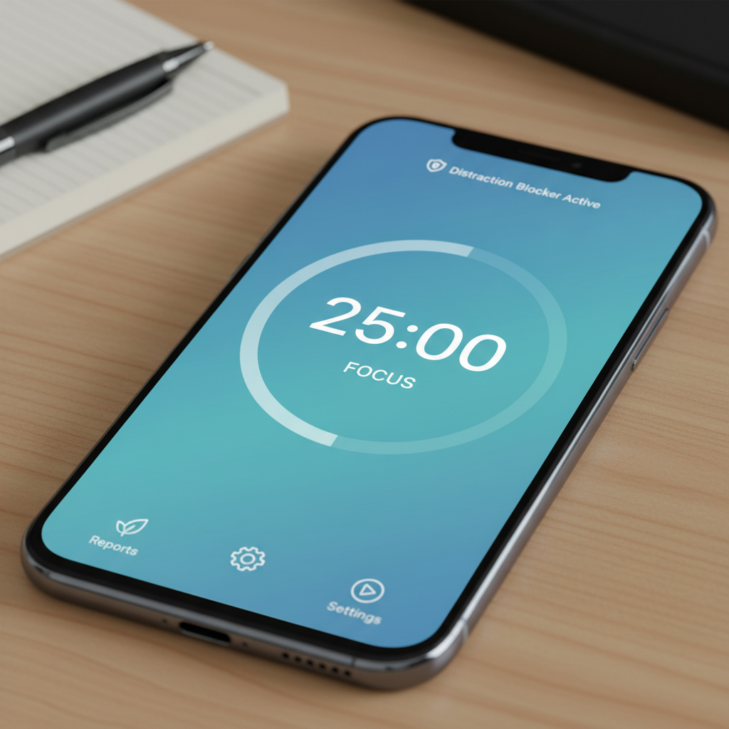 Focus app interface on smartphone screen Focus app interface on smartphone screen