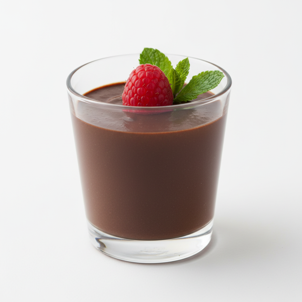 Individual chocolate mousse in a small glass cup Individual chocolate mousse in a small glass cup