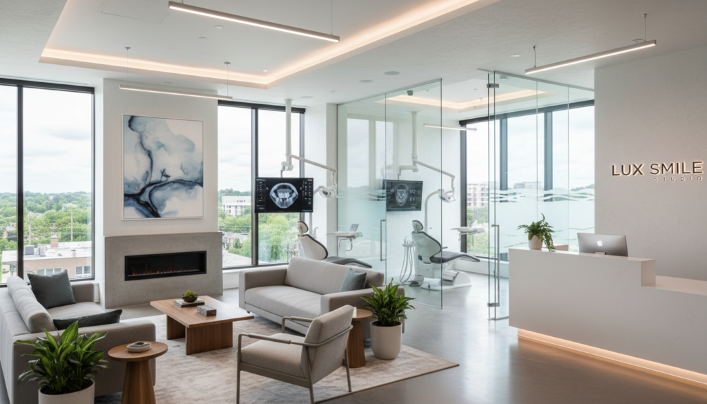Modern cosmetic dental office showcasing advanced technology and comfortable environment Modern cosmetic dental office showcasing advanced technology and comfortable environment