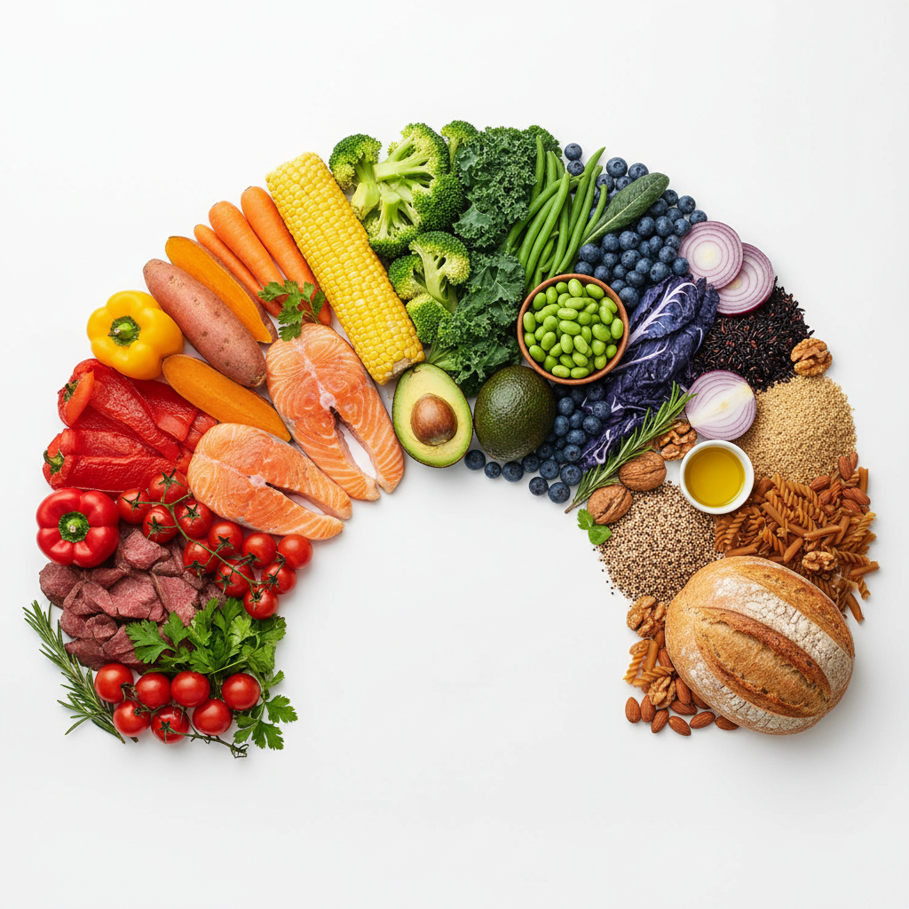 Nutritious whole foods and healthy eating concept