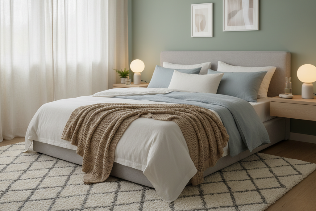 Peaceful bedroom environment promoting quality sleep for brain health Peaceful bedroom environment promoting quality sleep for brain health