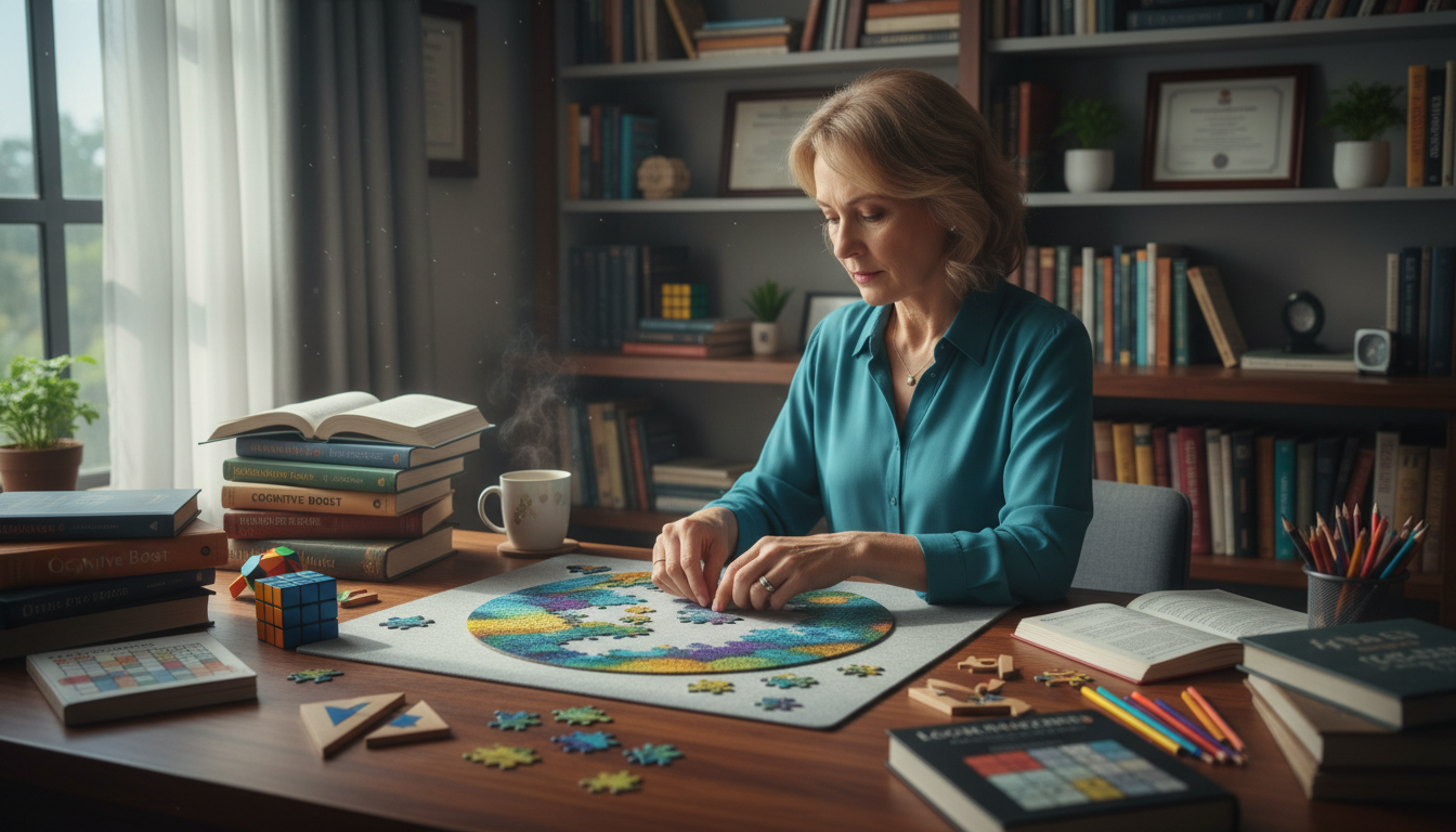Person practicing brain exercises for memory and concentration with puzzle pieces