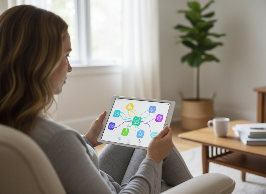 Person using tablet for brain training exercises and cognitive games Person using tablet for brain training exercises and cognitive games