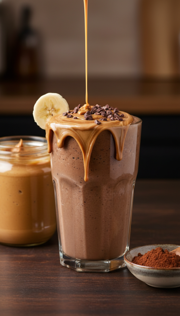Rich chocolate smoothie with peanut butter swirl