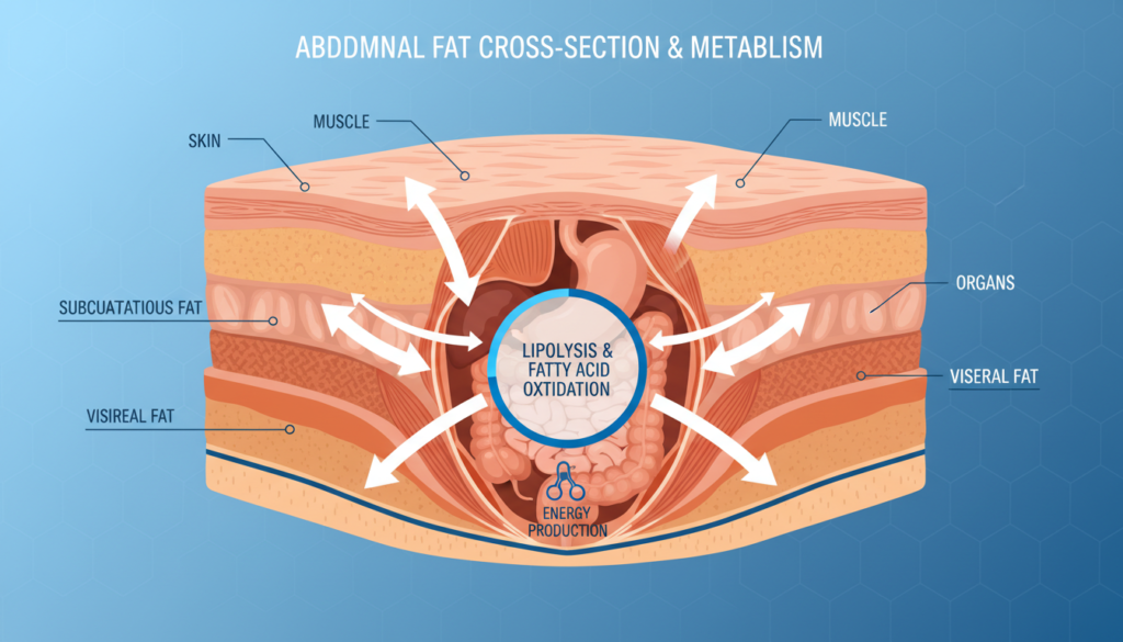 Scientific illustration of belly fat and metabolism for weight loss