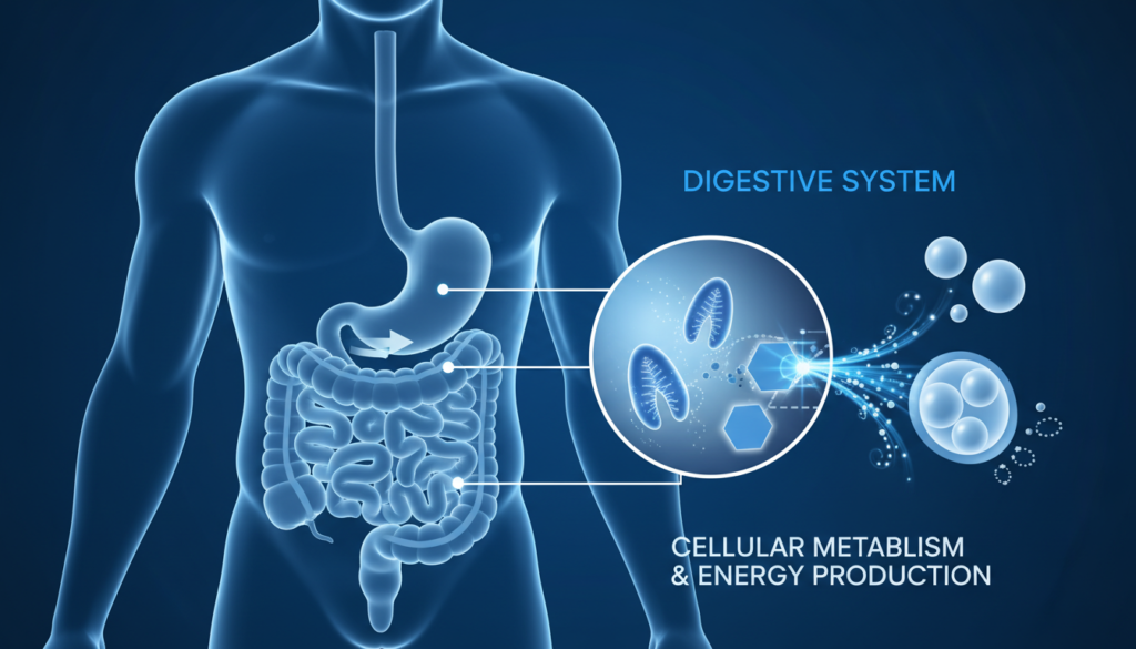 Scientific illustration of metabolism and cellular energy production