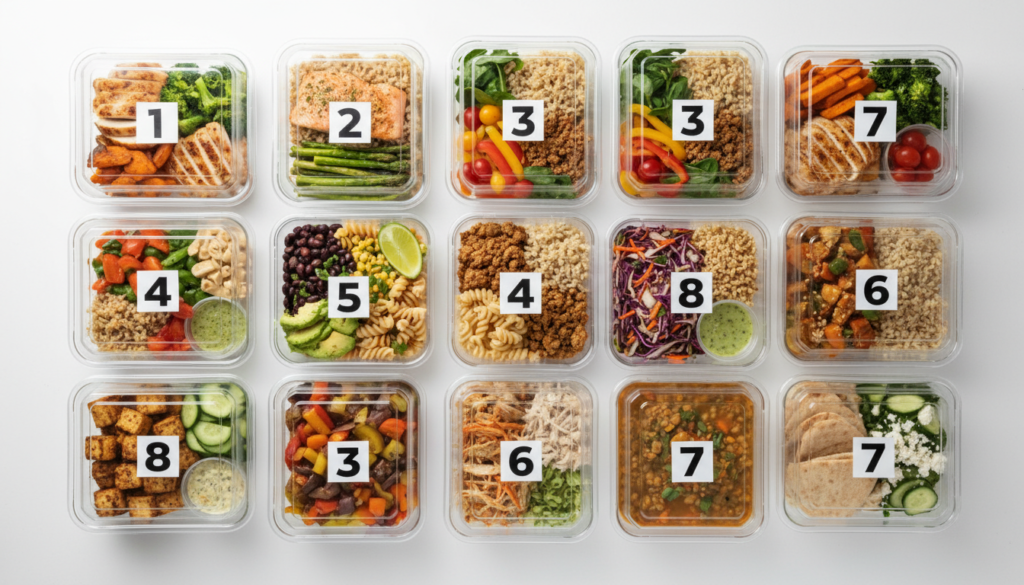 Seven day meal plan with healthy prepared foods