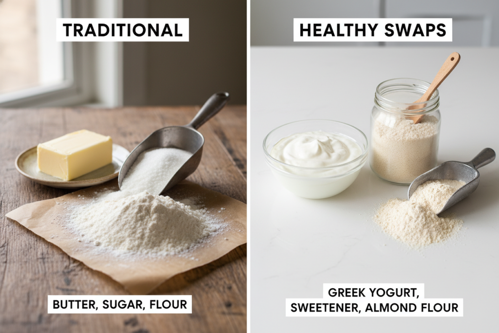 Side by side comparison of traditional and modified dessert ingredients Side by side comparison of traditional and modified dessert ingredients