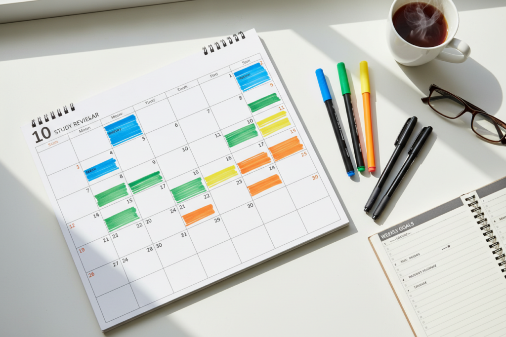 Spaced repetition study schedule on calendar Spaced repetition study schedule on calendar