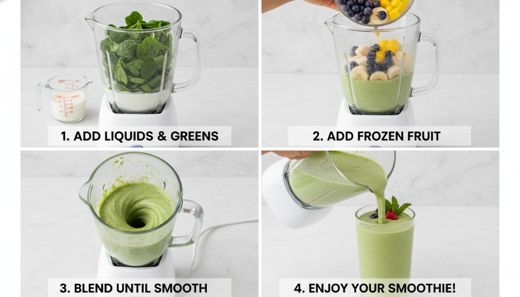 Step-by-step blending process showing different stages