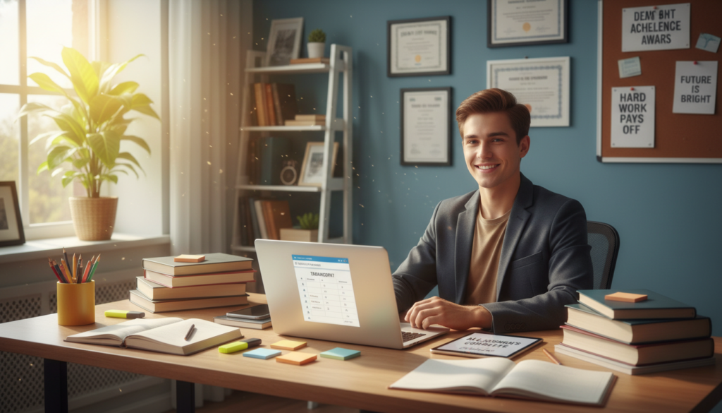 Student achieving academic success with improved focus Student achieving academic success with improved focus