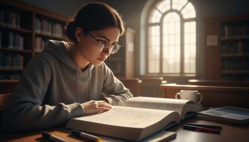 Student in deep work session with complete concentration Student in deep work session with complete concentration