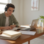 Student studying with complete focus in organized study environment