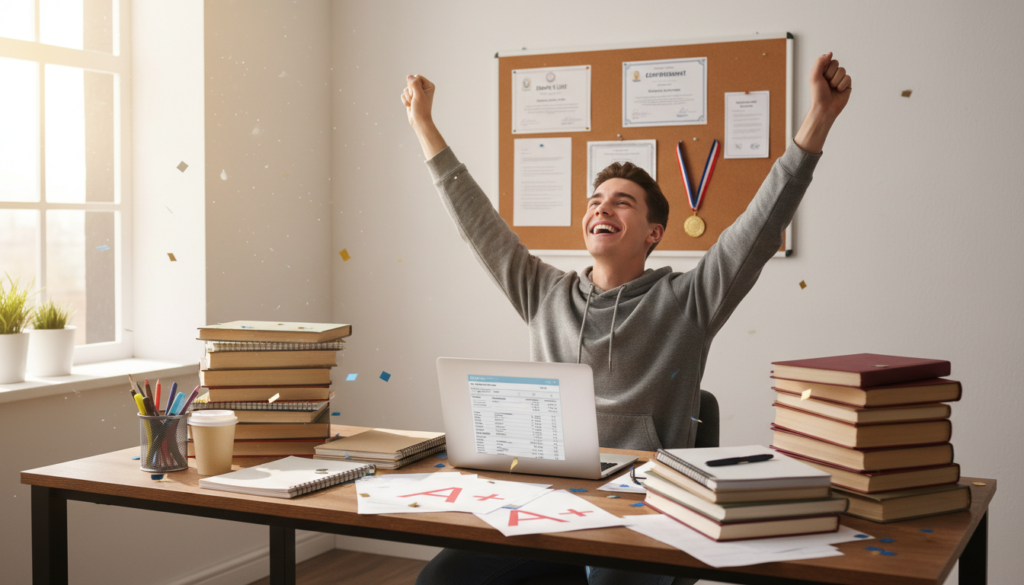 Successful student celebrating academic achievement Successful student celebrating academic achievement