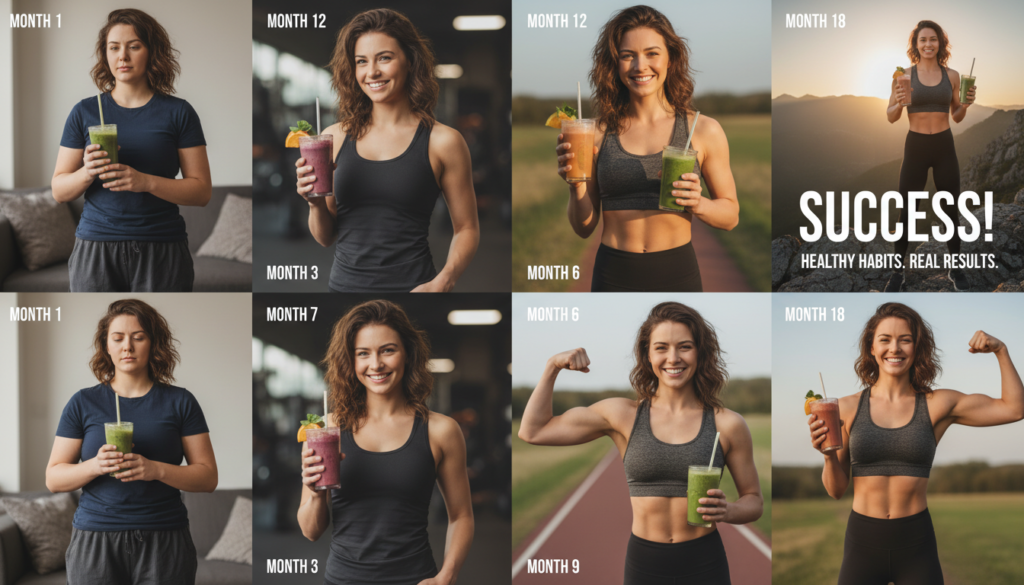 Transformation journey showing progressive weight loss success