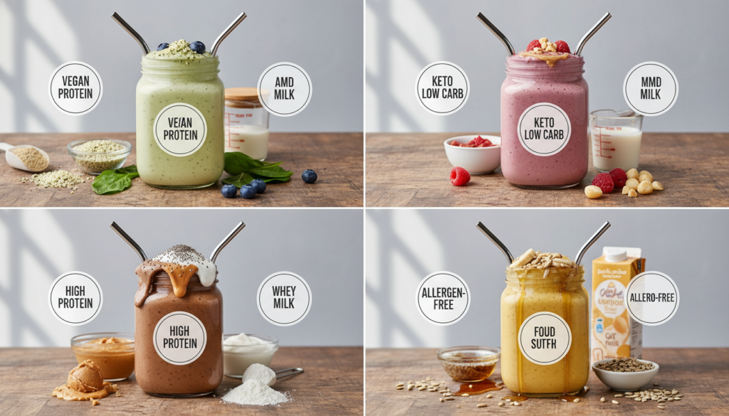Various smoothie modifications for different dietary needs