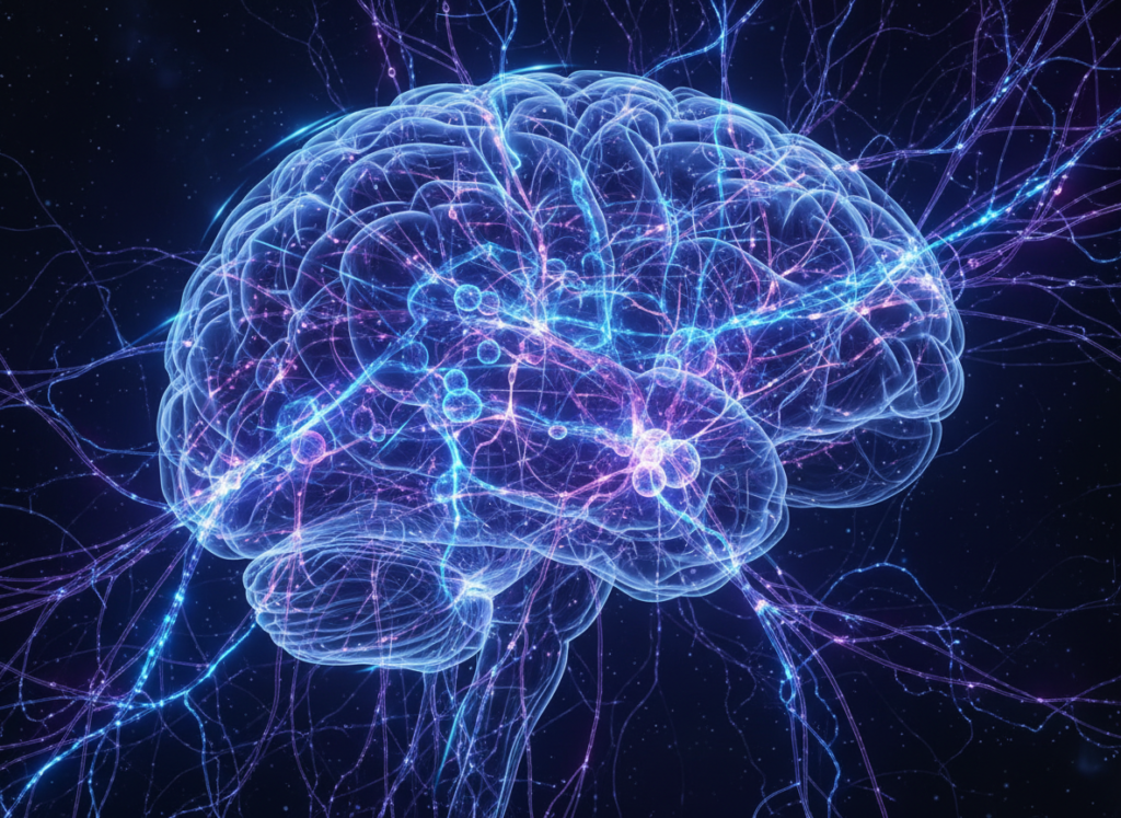 Visual representation of neural pathways strengthening through brain exercises Visual representation of neural pathways strengthening through brain exercises